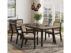 Sillas de comedor (2 unidades), tapizadas en terciopelo, diseño ergonómico, respaldo de ratán trenzado, patas de madera de caucho, color negro