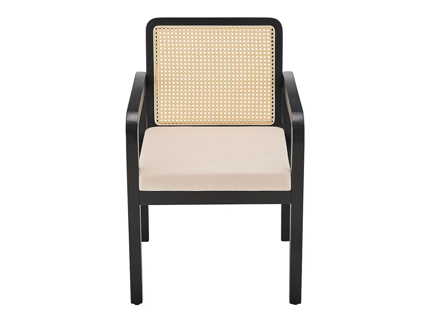 Sillas de comedor (2 unidades), tapizadas en terciopelo, diseño ergonómico, respaldo de ratán trenzado, patas de madera de caucho, color negro