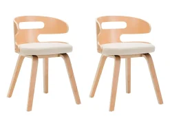 Sillas de comedor 2 unidades madera curvada y cuero sintético crema