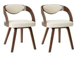 Sillas de comedor 2 unidades madera curvada y cuero sintético crema