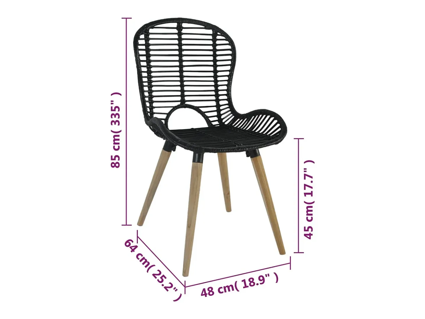 Sillas de comedor 4 unidades de ratán natural negro