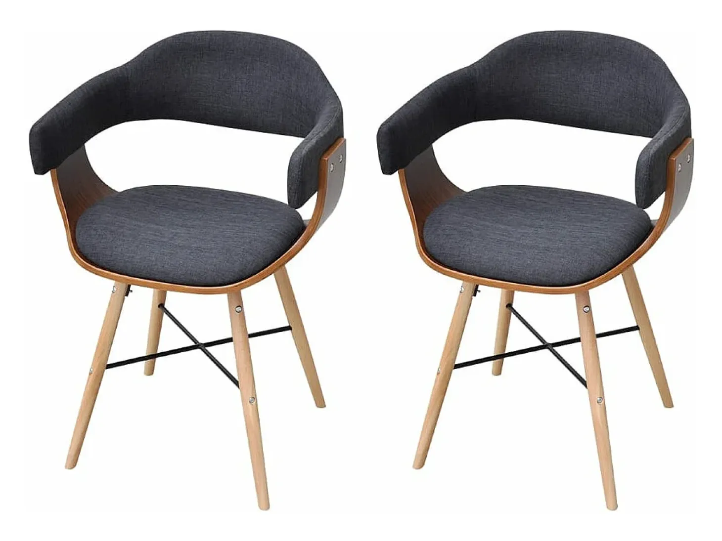 Sillas de comedor 2 unidades madera curvada y tela gris oscuro