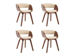Sillas de comedor 4 unidades madera curvada y cuero sintético crema