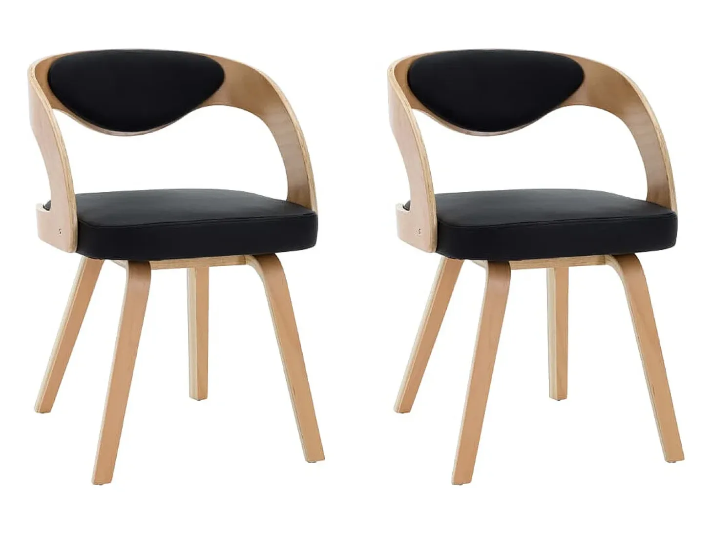 Sillas de comedor 2 unidades madera curvada y cuero sintético negro