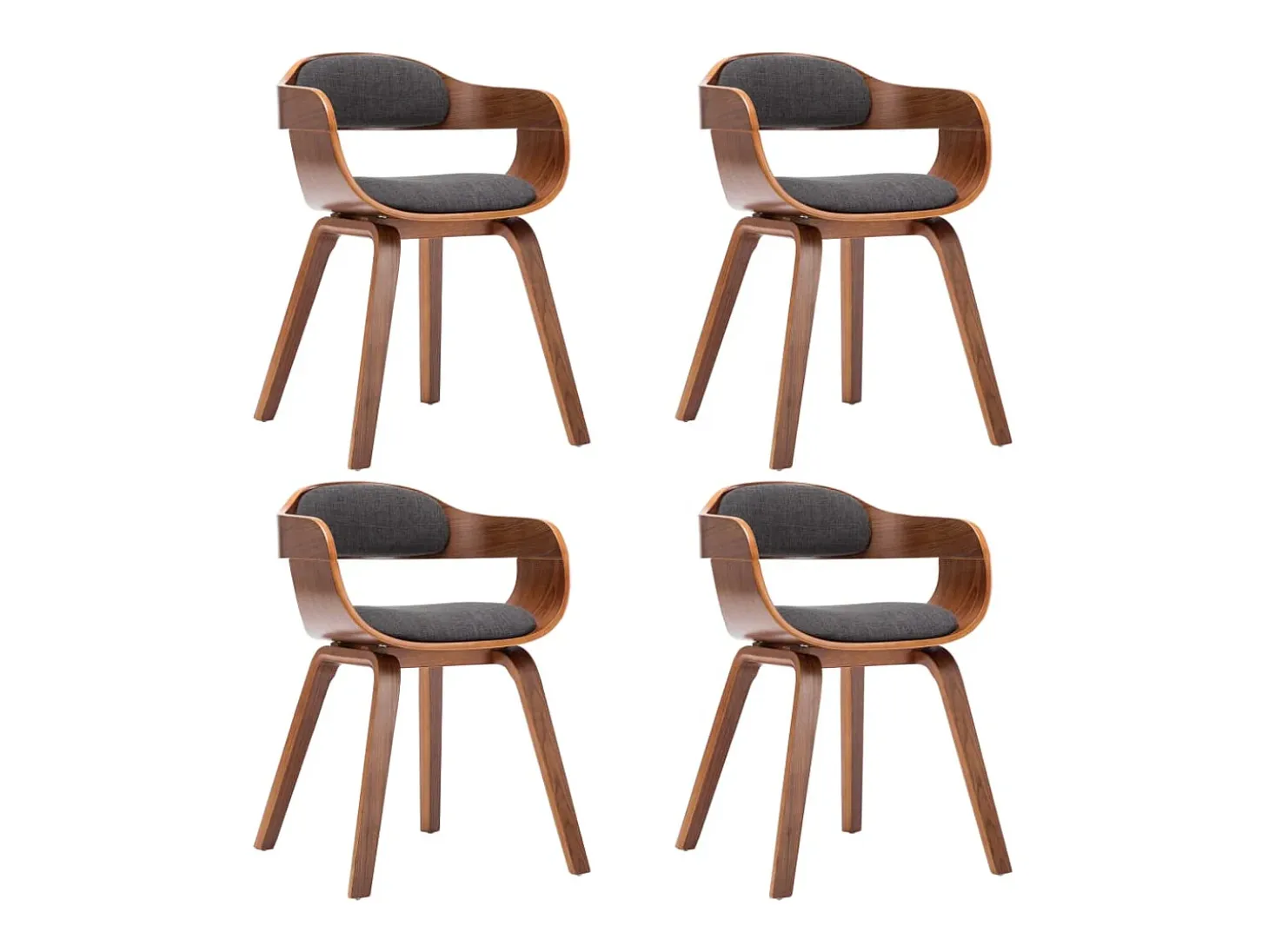 Sillas de comedor 4 unidades tela y madera curvada gris oscuro