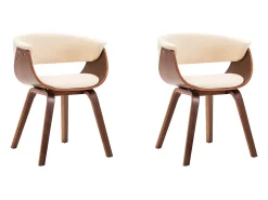 Sillas de comedor 2 unidades madera curvada y cuero sintético crema