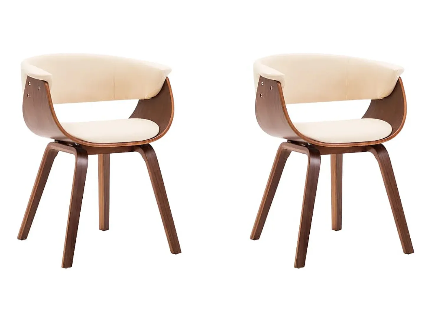 Sillas de comedor 2 unidades madera curvada y cuero sintético crema