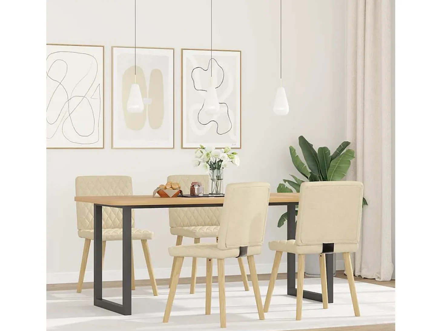 Sillas de comedor 4 unidades tela color crema