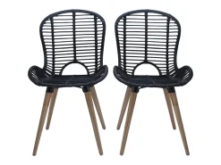 Sillas de comedor 2 unidades ratán natural negro