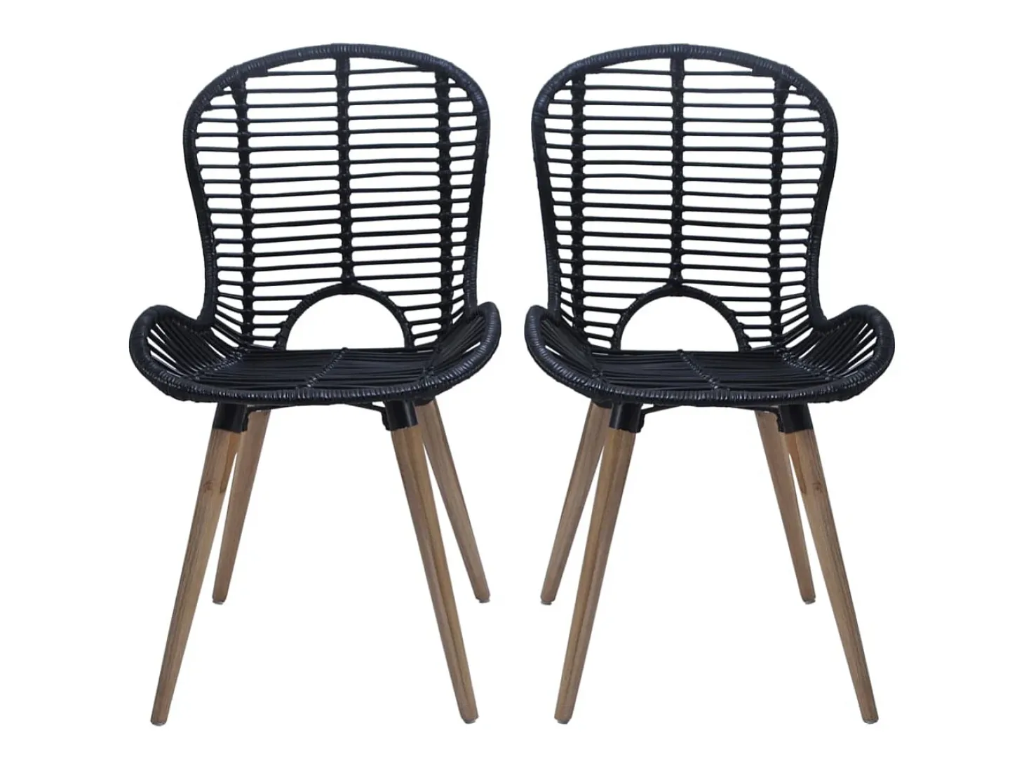 Sillas de comedor 2 unidades ratán natural negro