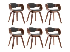 Sillas de comedor 6 unidades madera curvada y tela gris