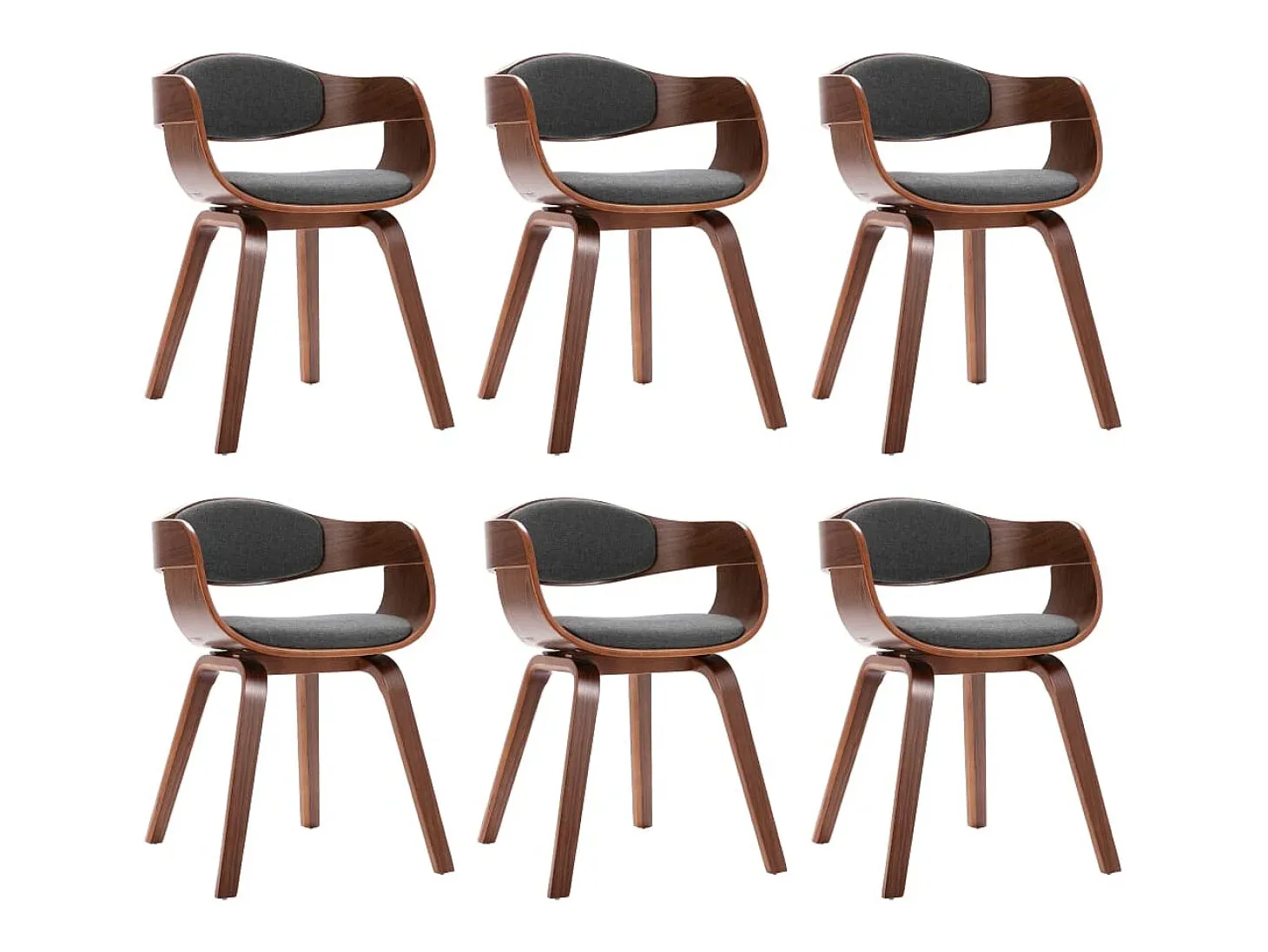 Sillas de comedor 6 unidades madera curvada y tela gris