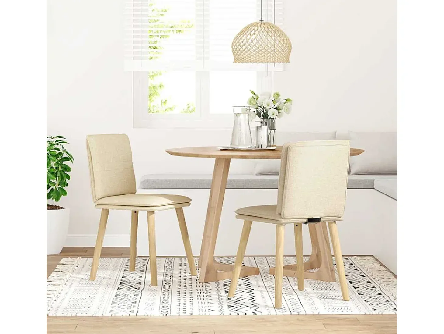 Sillas de comedor 2 unidades tela color crema