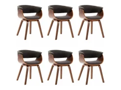 Sillas de comedor 6 unidades madera curvada gris y tela