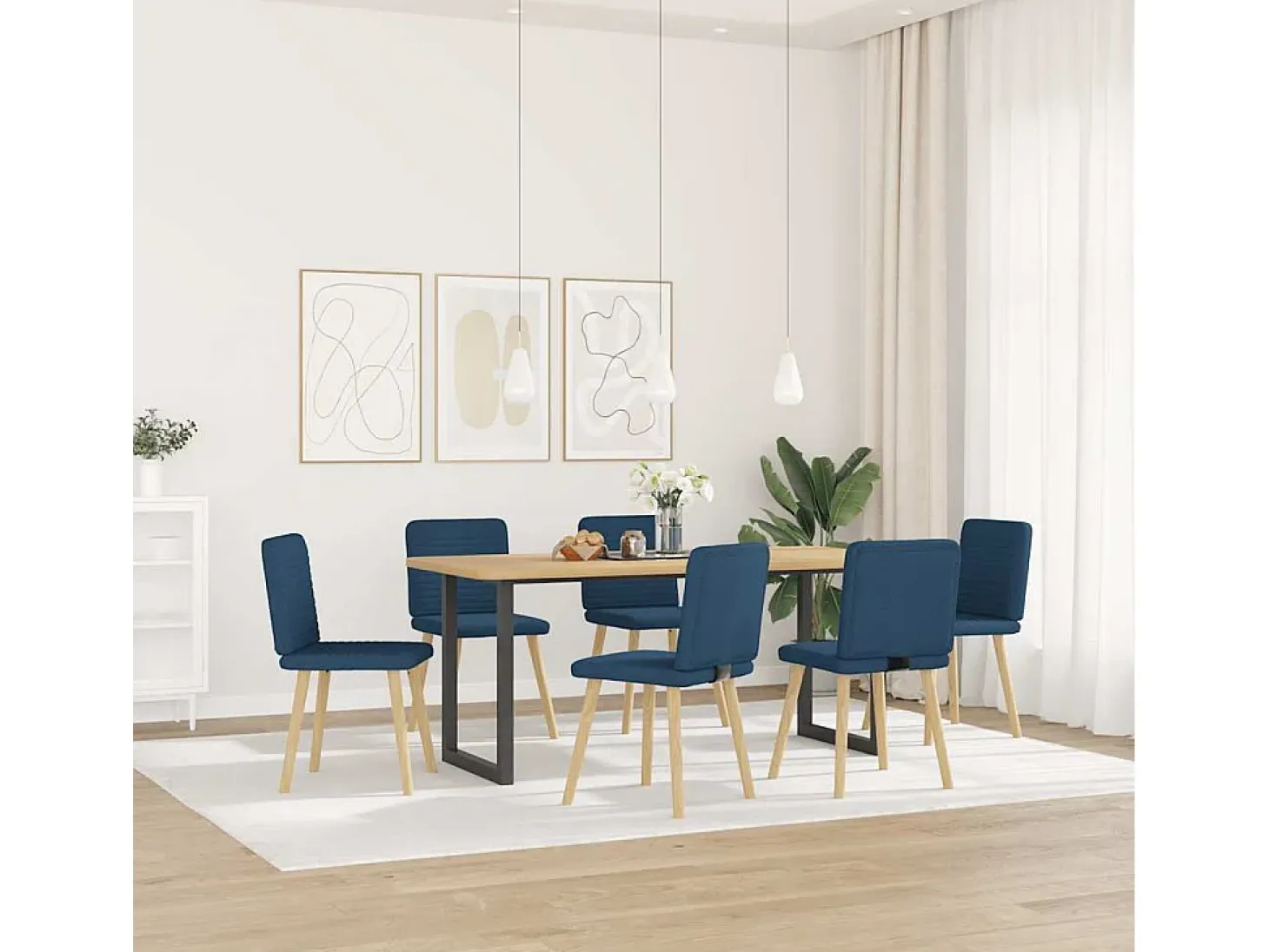 Sillas de comedor 6 unidades tela azul