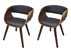 Sillas de comedor 2 unidades madera curvada piel sintética marrón