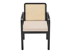 Sillas de comedor (4 unidades), tapizadas en terciopelo, diseño ergonómico, respaldo de ratán trenzado, patas de madera de caucho, color negro