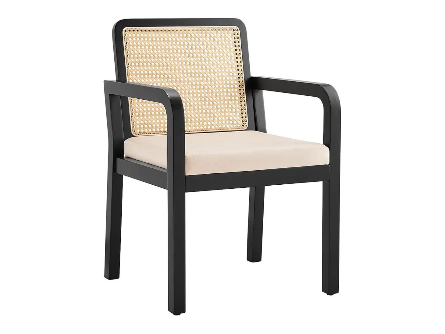 Sillas de comedor (4 unidades), tapizadas en terciopelo, diseño ergonómico, respaldo de ratán trenzado, patas de madera de caucho, color negro