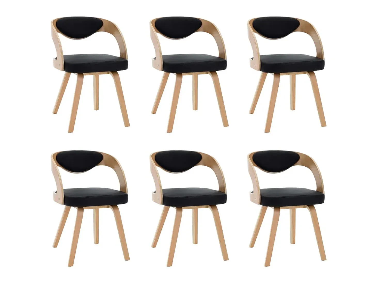Sillas de comedor 6 unidades madera curvada cuero sintético negro