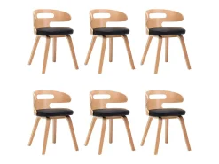 Sillas de comedor 6 unidades madera curvada cuero sintético negro
