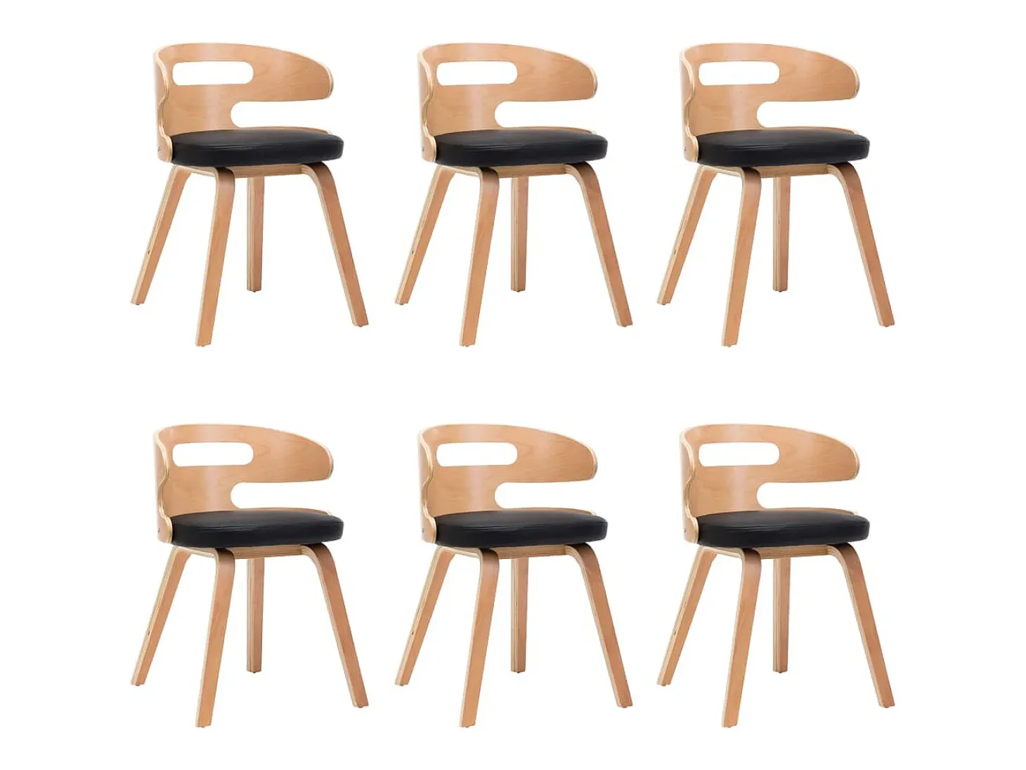 Sillas de comedor 6 unidades madera curvada cuero sintético negro