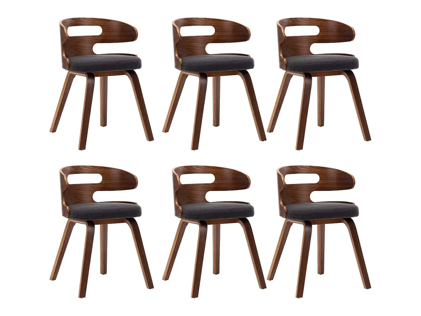 Sillas de comedor 6 unidades madera curvada y tela gris oscuro