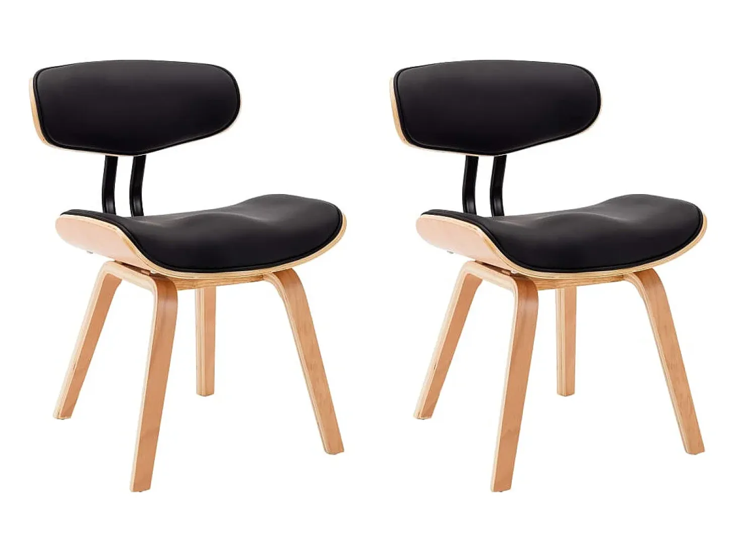 Sillas de comedor 2 unidades madera curvada y cuero sintético negro