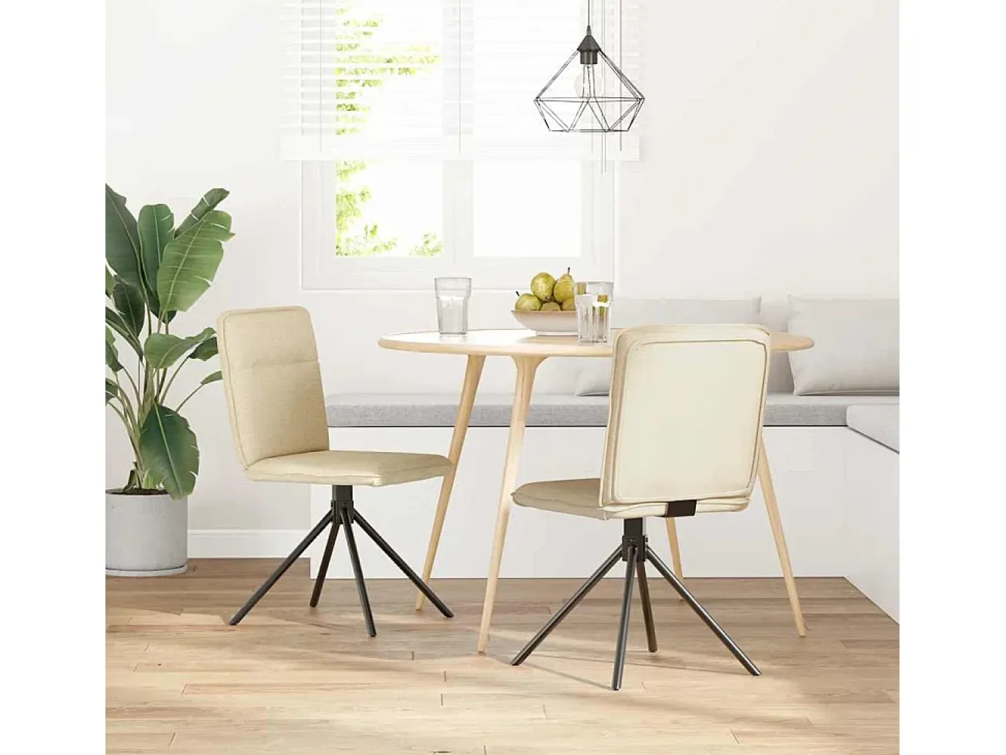Sillas de comedor 2 unidades tela color crema