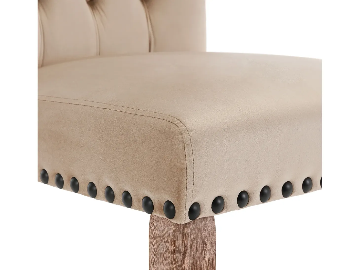 Sillas de comedor con campana decorativa, juego de 4, patas de madera maciza, terciopelo camel claro, clavos decorativos (49 x 63 x 95 cm)