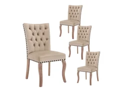 Sillas de comedor con campana decorativa, juego de 4, patas de madera maciza, terciopelo camel claro, clavos decorativos (49 x 63 x 95 cm)