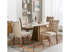 Sillas de comedor con campana decorativa, juego de 4, patas de madera maciza, terciopelo camel claro, clavos decorativos (49 x 63 x 95 cm)