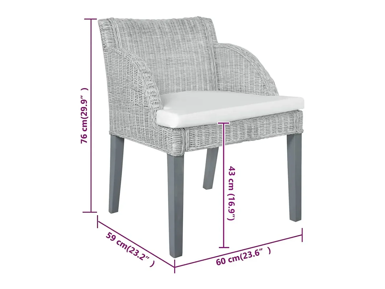 Sillas de comedor con cojines 2 unidades ratán natural gris