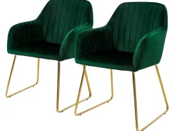 Sillas de comedor con respaldo juego de 2 tapicería de terciopelo verde con patas de metal ML-Design