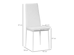 Sillas de comedor, con respaldo y patas de metal, tapizado en polipiel, color blanco (50x41x97 cm)