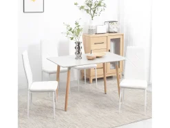 Sillas de comedor, con respaldo y patas de metal, tapizado en polipiel, color blanco (50x41x97 cm)