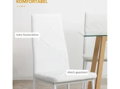 Sillas de comedor, con respaldo y patas de metal, tapizado en polipiel, color blanco (50x41x97 cm)