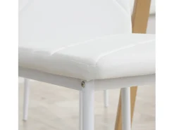 Sillas de comedor, con respaldo y patas de metal, tapizado en polipiel, color blanco (50x41x97 cm)