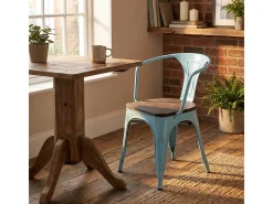 sillas de comedor de metal y madera estilo industrial steel wood arm - Azul