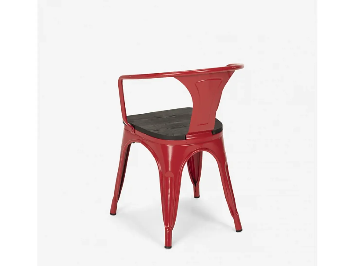 sillas de comedor de metal y madera estilo industrial steel wood arm - Rojo