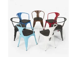 sillas de comedor de metal y madera estilo industrial steel wood arm - Rojo