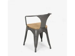 sillas de comedor de metal y madera estilo industrial steel wood arm light - Gris Oscuro