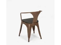 sillas de comedor de metal y madera estilo industrial steel wood arm - Marrón