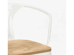 sillas de comedor de metal y madera estilo industrial steel wood arm light - Blanco