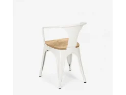 sillas de comedor de metal y madera estilo industrial steel wood arm light - Blanco