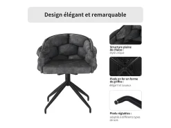 Sillas de comedor de terciopelo de lujo, juego de 2, silla giratoria, rotación de 360°, sillas de comedor con respaldo, gris