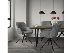 Sillas de comedor giratorio gris tela tejida asiento ergonómico y patas metal