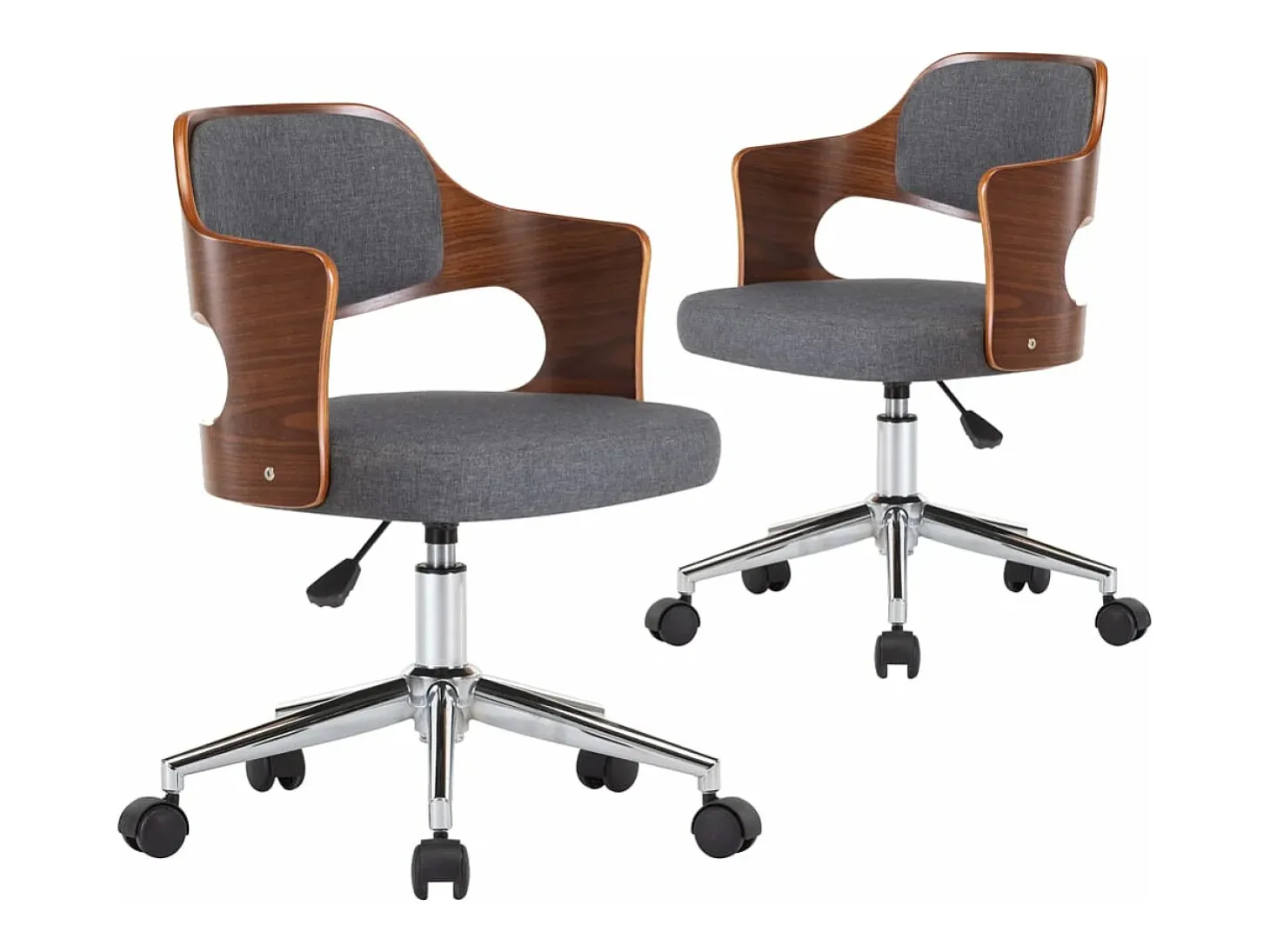Sillas de comedor giratorias 2 unidades madera curvada y tela gris