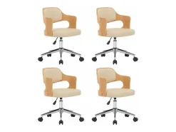 Sillas de comedor giratorias 4 unidades madera curvada cuero crema