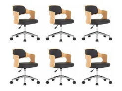 Sillas de comedor giratorias 6 unidades madera curvada y cuero negro