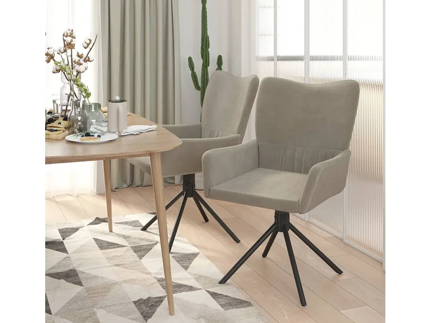 Sillas de comedor giratorias 2 unidades de terciopelo gris claro